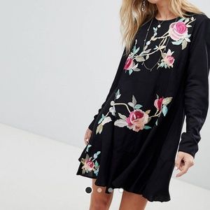 ASOS Embroidered Mini Drop Waist Dress